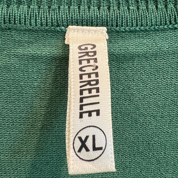 Grecelle (Grecelle) Green Scalloped Trim Cardigan Size XL Cropped Knit Sweater - Picture 4 of 7